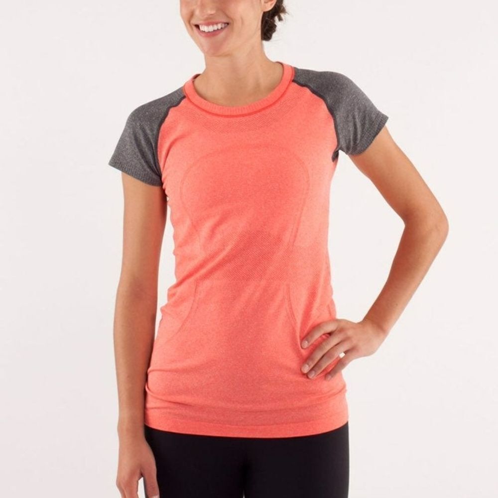 lululemon athletica Vibrant Coral and Charcoal Tee